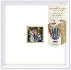 Solid Wood Signature Frame With Square Opening - White Wood - Metallic Gold Accent Mat - Guest Book Alternative With Gel Pens Made in the USA by CustomPictureFrames