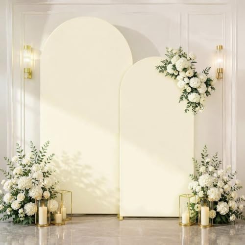 Beige Arch Cover 7.2 and 6ft Spandex Wedding Arch Backdrop Cover Set of 2 by Lrrtwer
