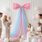 39x70 Inch Extra Large Pink and Blue Bows, Giant Tulle Bow Gender Reveal Backdrop Decorations, Boy or Girl Baby Shower Party Arch Wall Hanging (Pink and Blue) - Image 3
