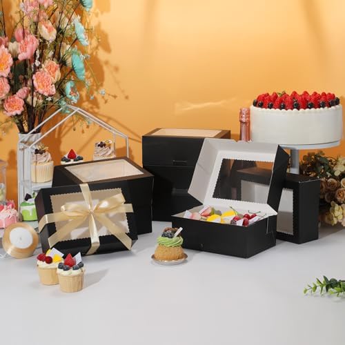 COTOPHER 30Pcs Cookie Boxes with Ribbons, 9x6x3 Inch Black Bakery Boxes - Image 4