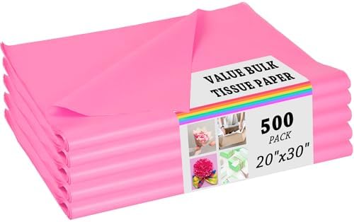 500 Sheets of Pink Tissue for Gift Bags - Bulk Wrapping Tissue, 20 X 30 Inches. Ideal Pink Packaging for Gift Wrap, Filler, Crafts, DIY Projects, Weddings, Birthdays, Baby Showers, Valentine's Day by PINWATT