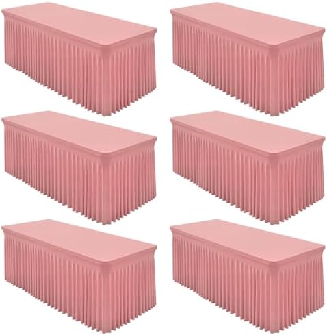 6 Packs Dusty Rose Spandex Table Cloths 8 Foot, Fitted Stretch Table Cover with Skirts 30x96 Inch, Wrinkle-Free Floor Length Tablecloths Rectangular for Weddings Parties Banquets Events Decorations by Shillance