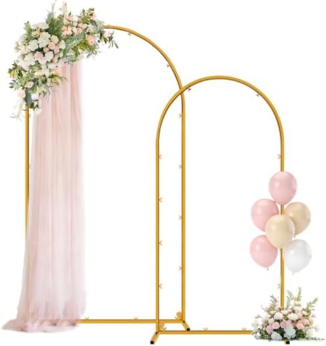 Metal Arch Backdrop Stand, 7.2FT+6FT Wedding Arches Frame, Gold Wedding Arch Backdrop Stand Set of 2, Balloon Arch Backdrop for Wedding Party Decor Birthday Baby Shower Graduation by Chesjin