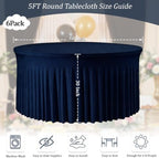 Navy Blue 6PCS Round Spandex Tablecloth for 5FT/60In Inch Round Table - Image 3