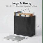 Large Black Kraft Paper Gift Bags with Handles, 13x7x13 Inch, 100Pack - Image 3