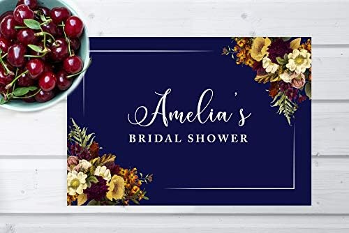 Andaz Press Custom Personalized Disposable Paper Placemats, 12 x 18 Inch, Set of 25, Custom Bridal Shower Navy Blue Floral, Tableware, Dining, Tabletop, Table Setting for Bridal Shower - Image 2