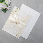 20Pcs Personalized Wedding Invitation, Customized Ivory Laser Cut Invitation Cards With Envelopes Rhinestone Pearls and Ribbons For Wedding XV Anos Quinceanera Invitation - Image 6