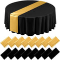 Tudomro 16 Pcs Black and Gold Round Tablecloth and Satin Runner Set by Tudomro