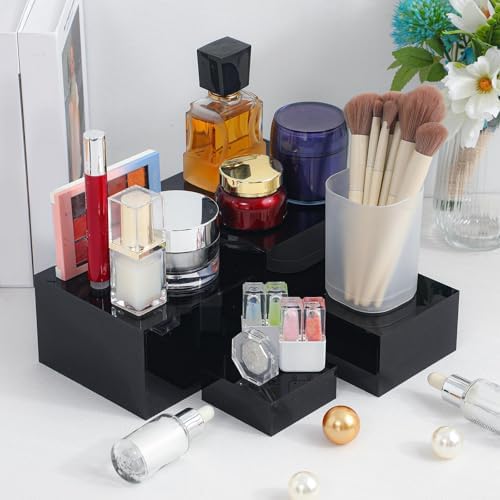 Geelin 6 Pcs Acrylic Risers Cube Stands, Black, 3 to 8 Inch, Square - Image 2