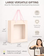 VAGREEZ Gift Bags with Clear Window, Reusable Small Medium Kraft Transparent Window Paper Bags with Handles in Assorted Colors and Bulk Pack for Party, Wedding, Birthday and Small Business, Blush Cream / Small / 30 Pack - Image 3