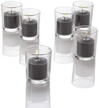 Set of 144 Richland Votive Candles Black Unscented and 144 Clear Glass Eastland Votive Holders by Richland