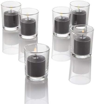 Set of 144 Richland Votive Candles Black Unscented and 144 Clear Glass Eastland Votive Holders by Richland