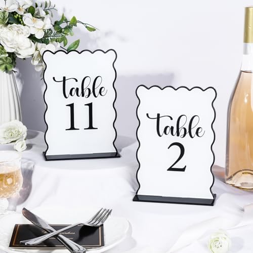 Black and White Wave Acrylic Table Number 1-20 with 20Pcs Stands, 5"x7" Table Centerpiece Decor for Indoor Outdoor Birthday Baby Shower Wedding Bridal Shower Anniversary Party Reception - Image 3