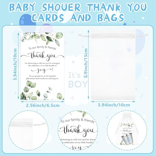 60 Sets Baby Shower Stainless Steel Shot Glasses for Guests It's a Boy Metal Shot Glasses with Thank You Card Organza Bag Baby Shower Favors Bulk for Gender Reveal Baby Arrival Party (Boy) - Image 3