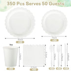 50 Set White Plates and Napkins Scalloped White Dinnerware - Image 2