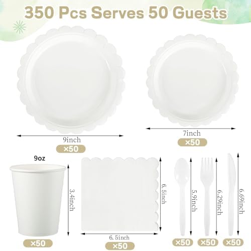 50 Set White Plates and Napkins Scalloped White Dinnerware - Image 2