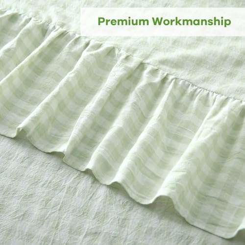 Pile Green White Gingham Ruffle Tablecloth Square 60"x60" - Image 6
