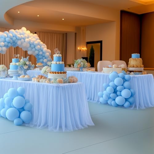 Baby Blue Tablecloth Rectangle Table Cover 6 Foot Table, Baby Blue Tulle Table Skirt Rectangle Table 6ft Stretch Tulle Tablecloth Skirt Fitted Elastic Birthday Party Baby Shower Light Blue Tablecloth - Image 7