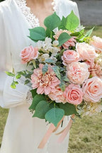 YYHUAWU Artificial Flowers Combo Box Set Gradient Color Flower Leaf with Stems for DIY Wedding Bouquets Centerpieces Baby Shower Party Home Decorations Peach - Image 6