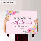 Andaz Press Personalized Large Canvas Baby Shower Welcome Sign, 16 x 20 Inches, Pink Spring Watercolor Florals, Guestbook Alternative, Custom Baby Shower Sign, for Floral Baby Shower, Baby Sprinkle - Image 6
