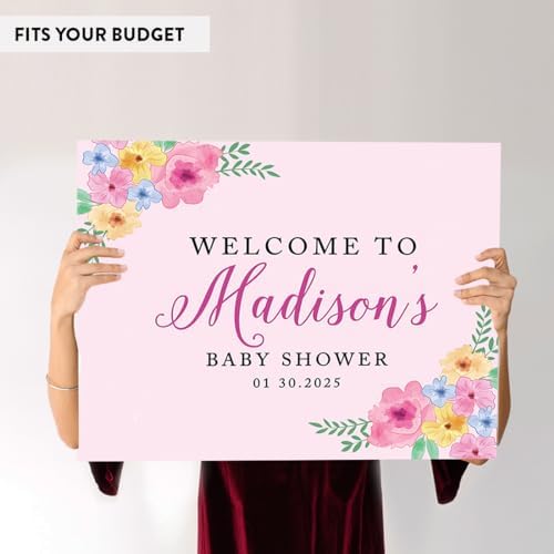 Andaz Press Personalized Large Canvas Baby Shower Welcome Sign, 16 x 20 Inches, Pink Spring Watercolor Florals, Guestbook Alternative, Custom Baby Shower Sign, for Floral Baby Shower, Baby Sprinkle - Image 6