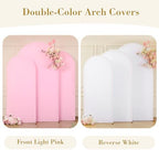 White and Pink Arch Cover 3 Set-6FT, 5FT, 4FT Arch Backdrop Cover Spandex Fitted 2-Color Fabric Stand Covers for Baby Shower Gilrs Birthday Party Ceremony Banquet Photo Background Decorations - Image 4