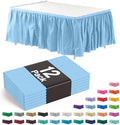 Exquisite Light Blue Table Skirt 12 Pack - Disposable Plastic Table Skirts for Rectangle Tables 6ft 8ft & Round Tables - 29in x 14ft Self-Adhesive Strip - Birthday Wedding Gender Reveal Decor by Exquisite