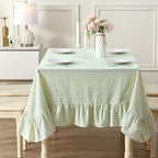 Pile Green White Gingham Ruffle Tablecloth Square 60"x60" by KMASANIJI
