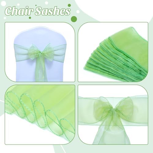 Pack of 125 Organza Chair Sashes for Wedding & Event Décor – Apple Green - Image 4