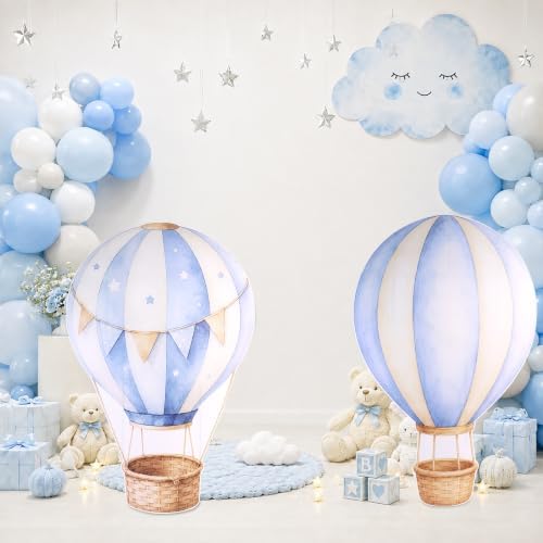 2 PCS Large Hot Air Balloon Baby Shower Decorations, Blue Hot Air Balloon Cardboard Theme Birthday Party Decor for Backdrop Yard Signs Standup Photo Booth Props - Image 7