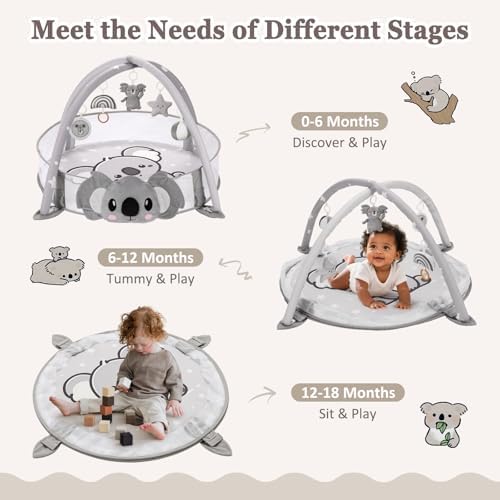 7-in-1 XL Large Baby Play Gym Mat, Tummy Time Mat, Baby Gym & Ball Pit, Baby Activity Mat with Milestone Cards & 6 Detachable Toys for Sensory Motor Skill, Grey Koala - Image 4