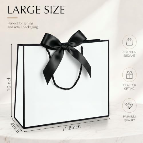 Silkfly 24 Pcs Paper Gift Bags with Handles & Bow Ribbon, White, Black - Image 2
