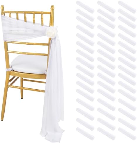 White Chair Sashes for Wedding: 48 Packs 8ft Long Sheer Fabric Chair Covers - Party Banquet Ceremony Chair Decorations by Fanqisi