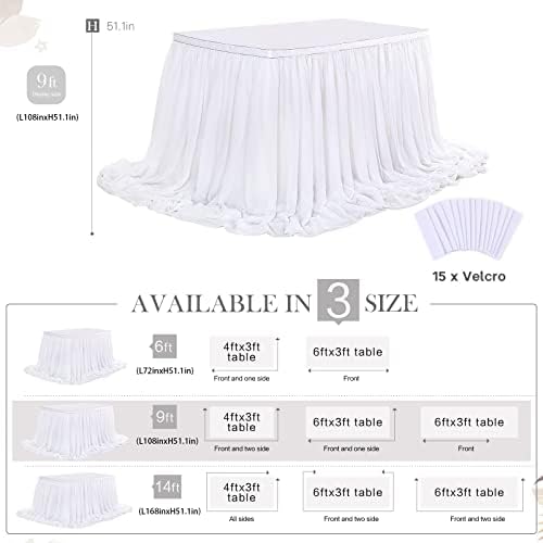 White Table Skirt Chiffon 9FT Sheer Tablecloth for Birthday Party Sweetheart Cake Table Decoration Wedding Table Skirt 2 Layer - Image 6