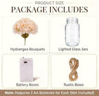 4 Sets Mason Jar Centerpiece with LED Lights and Champagne Hydrangea Fake Flowers Vase for Wedding Bridal Shower Party Coffee Table Decor - Image 2