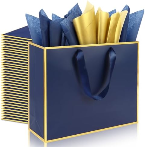 Addblu 24 Pack Navy Blue Large Gift Bags with Handles & 72 Tissue Papers by Unknown