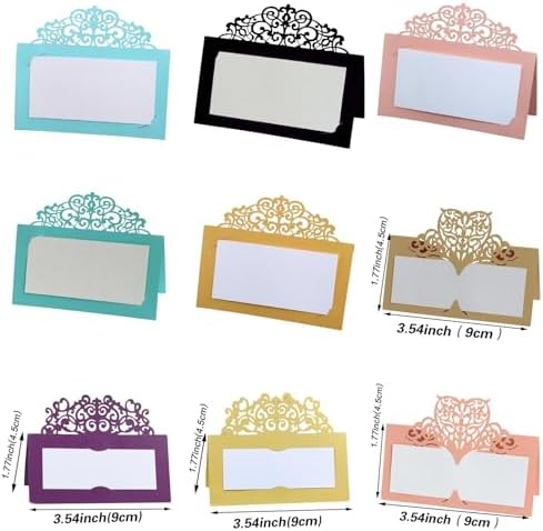 Name Tent Table Cards 200Pcs Vintage Flower Laser Cut Table Name Place Cards Lace Name Message Setting Card Wedding Birthday Party Favor Decoration(Purple) - Image 2