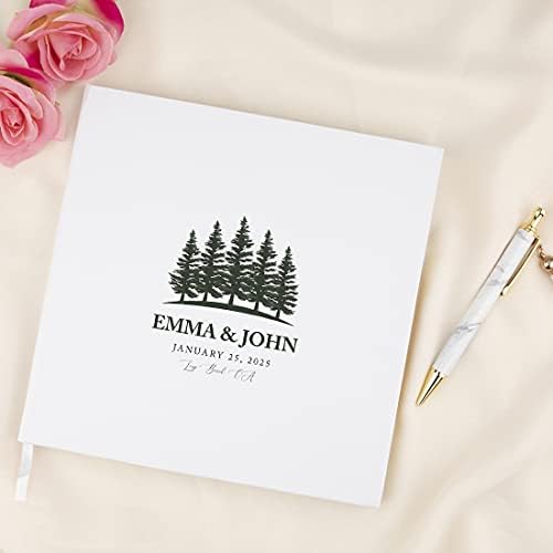 Andaz Press Personalized Wedding Guestbook with Gold Accents, Pine Trees White Guest Sign in Guest Registry 120 Pages 8.5 X 8.5 Memories Book for DIY, Scrapbook, Photo Album - Image 2