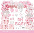 Party Inspo Pink Bow Baby Shower Decorations - 132 PCs Coquette Baby Shower Supplies with Balloon Garland, Backdrop, Cake Topper, Tablecloth, Boxes, Badge, Sash for Girls Pink Themed Party - Image 3