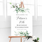 Printed Greenery Birthday Celebration Welcome Sign, Personalized Green Birthday Party Decorative Sign, Customized Poster Board Canvas - Image 2
