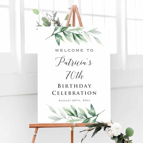 Printed Greenery Birthday Celebration Welcome Sign, Personalized Green Birthday Party Decorative Sign, Customized Poster Board Canvas - Image 2