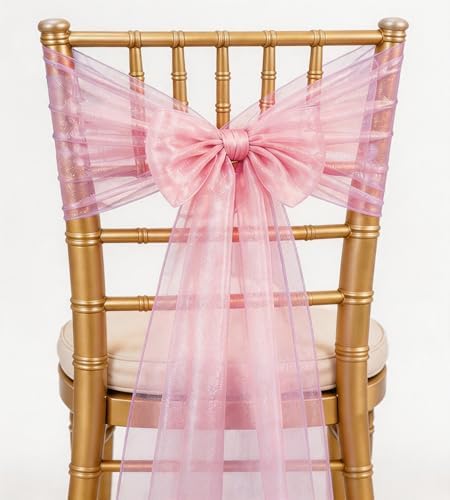 Organza Pink Chair Sashes 50 Pack 7x108 inches Sheer Chair Bows for Wedding Party Birthday Banquet Hotel Restaurant Bridal Shower Baby Shower Event Decorations Tulle Chairs Knots Ties by WENSINL