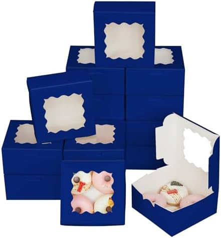 Bakepacker 60pcs Navy Blue Cookie Boxes 6x6x3 inches Easy Assemble Macaroon Pastry Boxes Bakery Boxes with Window for Bakery by Bakepacker