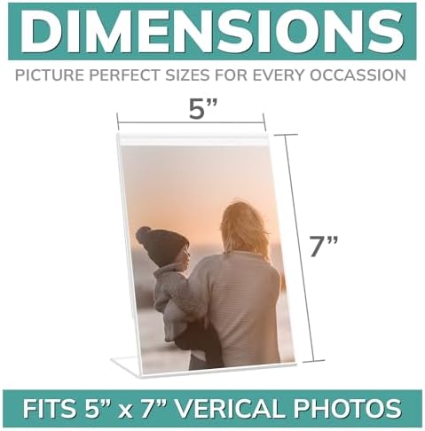 PBF 5x7 Acrylic Sign Holder | Vertical Stand Up Slanted Display | Clear Picture Frame, Menu Table Top Stand, Plastic Flyer Holder (96-Pack) - Image 2