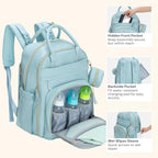 BabbleRoo Leather Diaper Bag Backpack - Baby Essentials Travel Baby Bag, Multi function, Water Resistant, with Changing Pad, Stroller Straps & Pacifier Case – Unisex, Powder Blue - Image 6