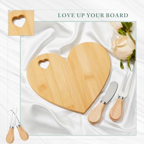 Patelai 36 Set Bridal Baby Shower Favor Heart Cheese Board with Knife, Wood Mini Charcuterie Board Thank You Gift Box for Guest Bridal Baby Shower Prize Wedding Valentines Birthday (Bamboo Color) - Image 6
