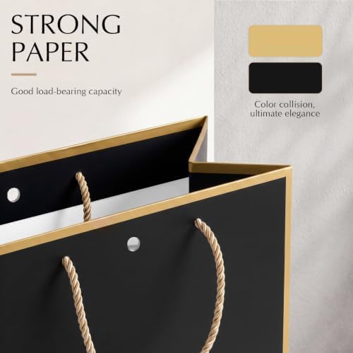 Silkfly 24 Pcs Paper Gift Bags with Handles & Bow Ribbon, Black, Gold - Image 4