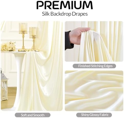 Champagne Satin Backdrop Curtains 4 Panels - Glitter Photo Drapes for Baby Shower, 20x10FT Shimmer Back Drop Cloth, Wrinkle Free for Birthday Party Prom Wedding Stage Background - Image 2