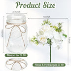 10 Sets Mason Jars Flower Table Centerpiece with White Rose - Ivory - Image 2