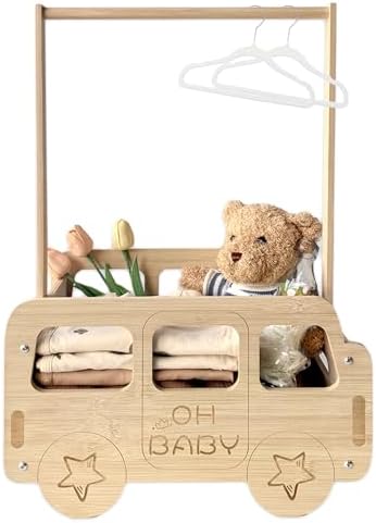 fun-plus Baby Shower Crate Closet, Bus Shape Baby Shower Basket with Handle Baby Storage Crate, Wooden Crate for Pregnancy New Parent (Bamboo made) by Unknown
